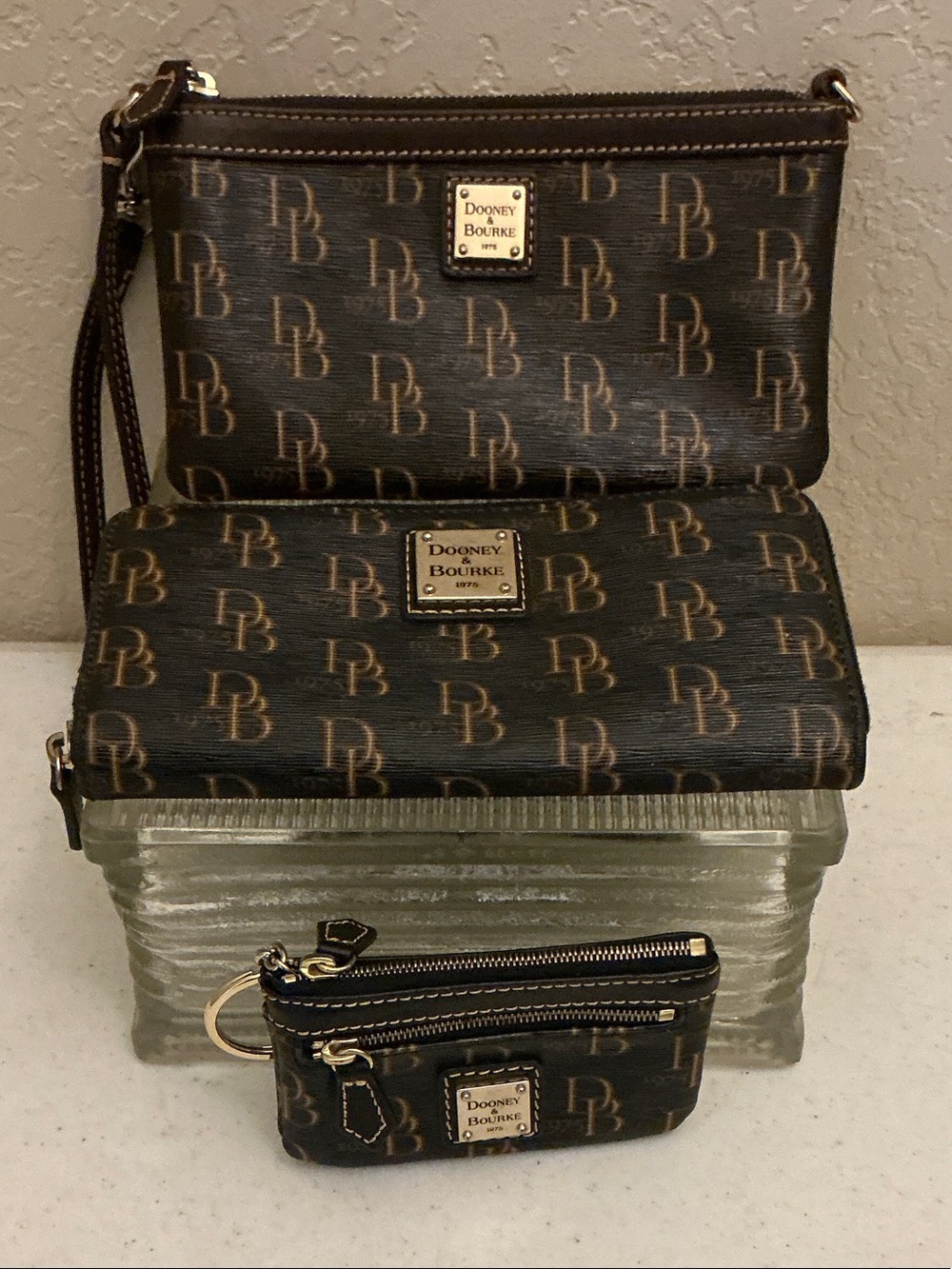 Dooney & Bourke Brown Monogram Wristlet Trio